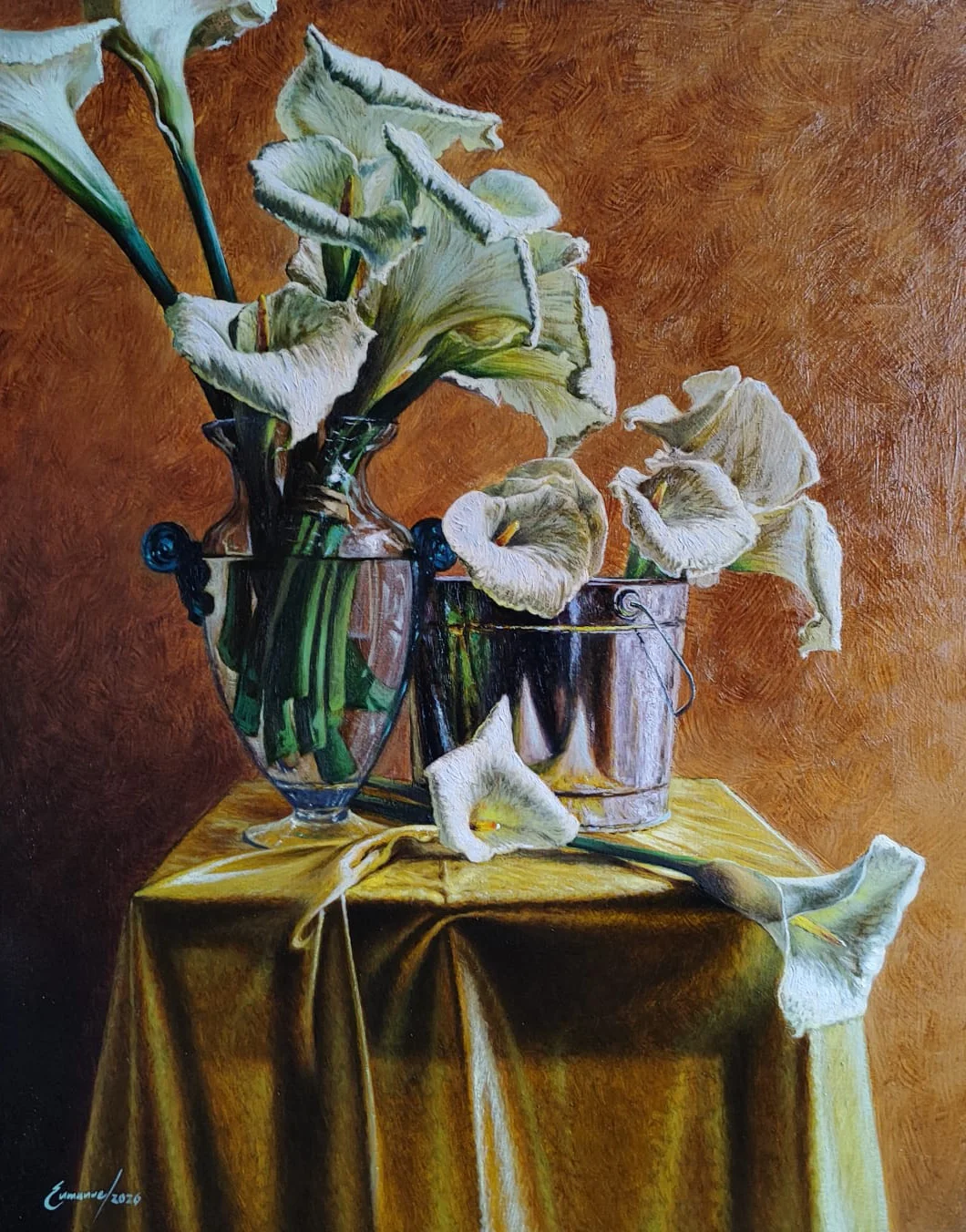 White Calla Lilies — pintura de Enmanuel Membreño | Galería Enmanuel
