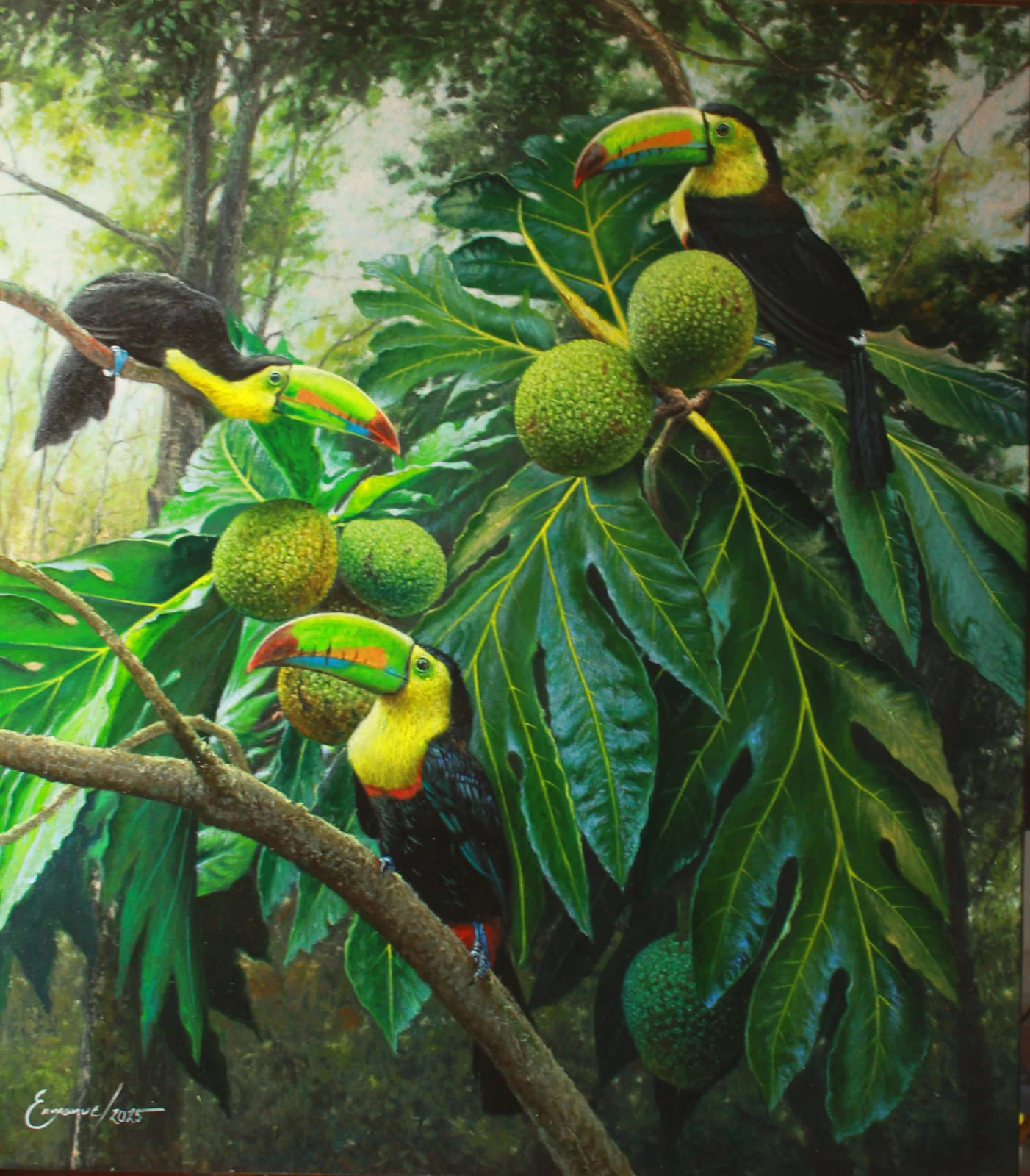 Obra: Tucanes en la selva por Enmanuel Membreño Obra Tucanes en la selva